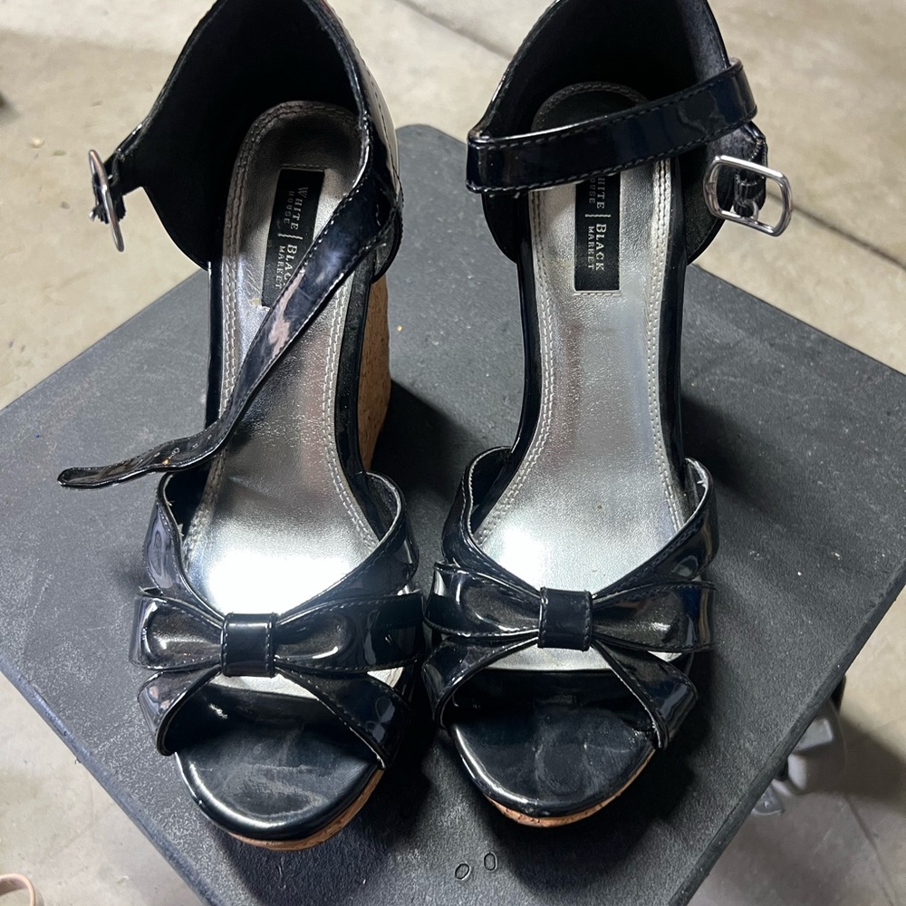 White House Black Market Black Heels with Bow Design